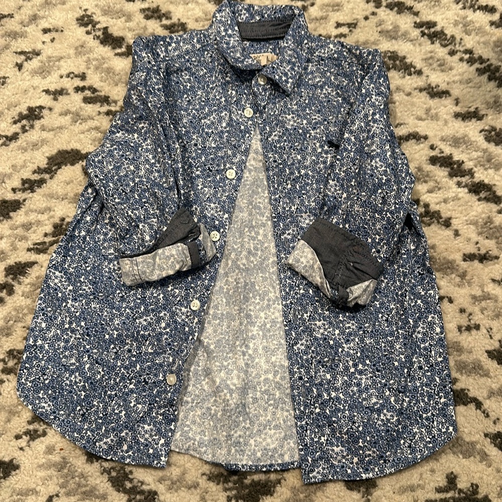 Floral dress shirt with cuffed up sleeves for a boy